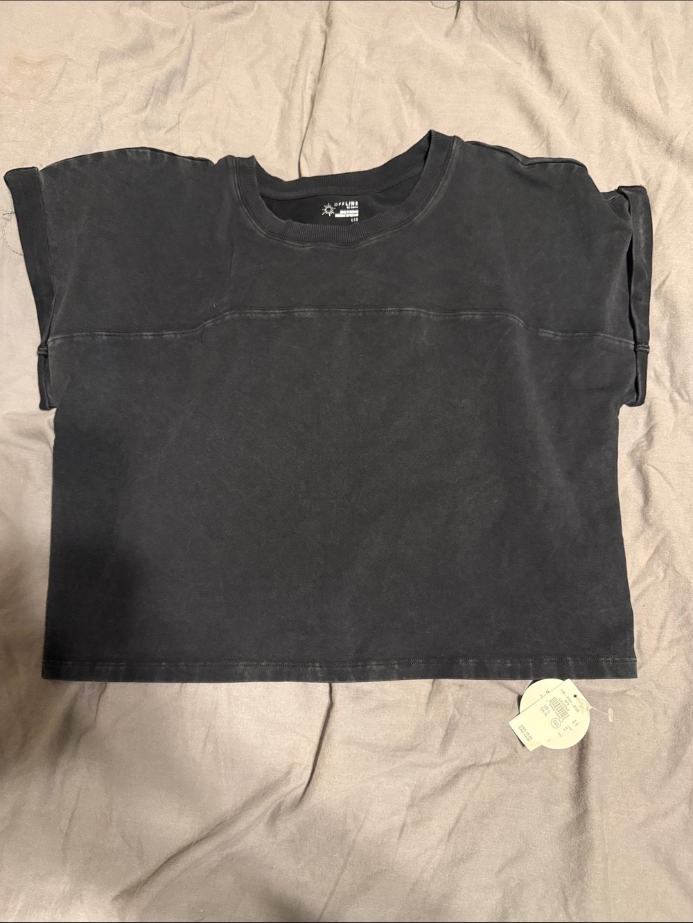 aerie Washed Black Cropped Boxy Tee - Black